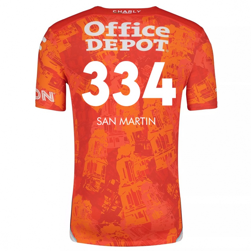 Niño Fútbol Camiseta Uziel San Martín #334 Naranja Blanco 2ª Equipación 2024/25 Argentina