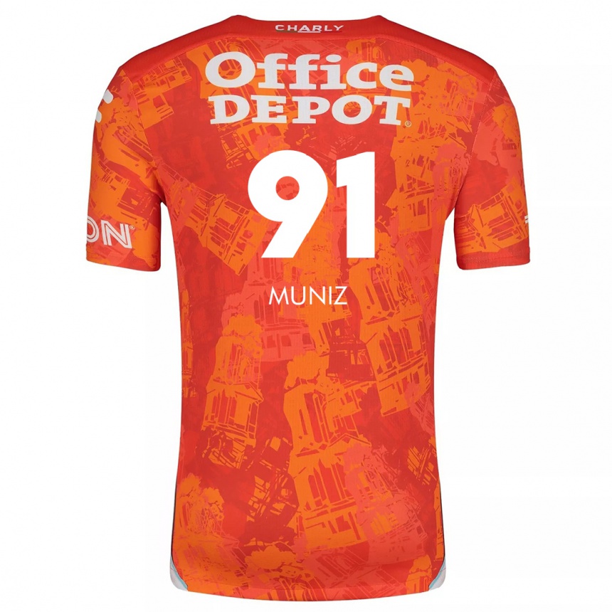 Niño Fútbol Camiseta Brandon Muñiz #91 Naranja Blanco 2ª Equipación 2024/25 Argentina