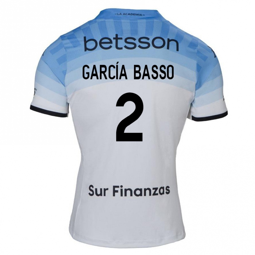 Niño Fútbol Camiseta Agustín García Basso #2 Blanco Azul Negro 2ª Equipación 2024/25 Argentina