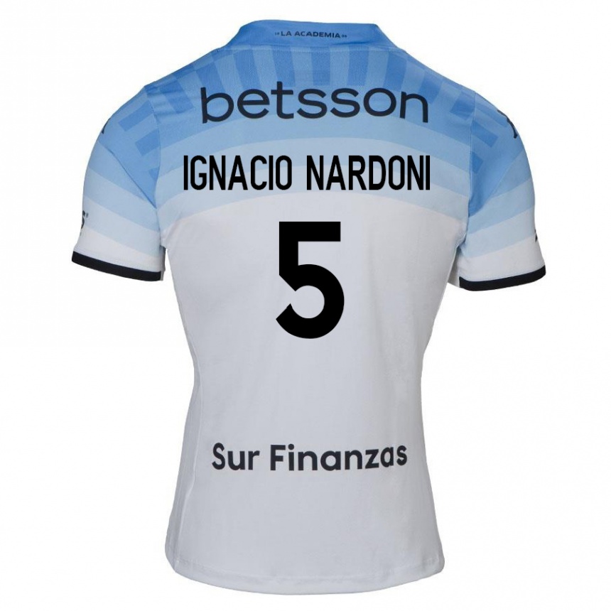 Niño Fútbol Camiseta Juan Ignacio Nardoni #5 Blanco Azul Negro 2ª Equipación 2024/25 Argentina