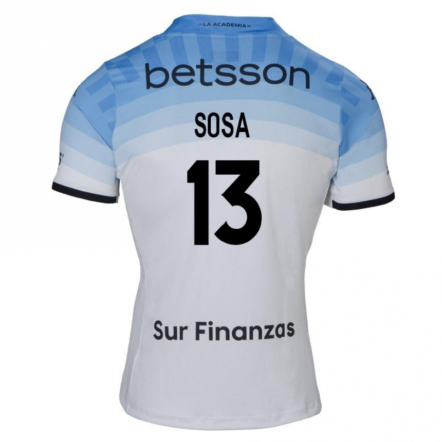 Niño Fútbol Camiseta Santiago Sosa #13 Blanco Azul Negro 2ª Equipación 2024/25 Argentina