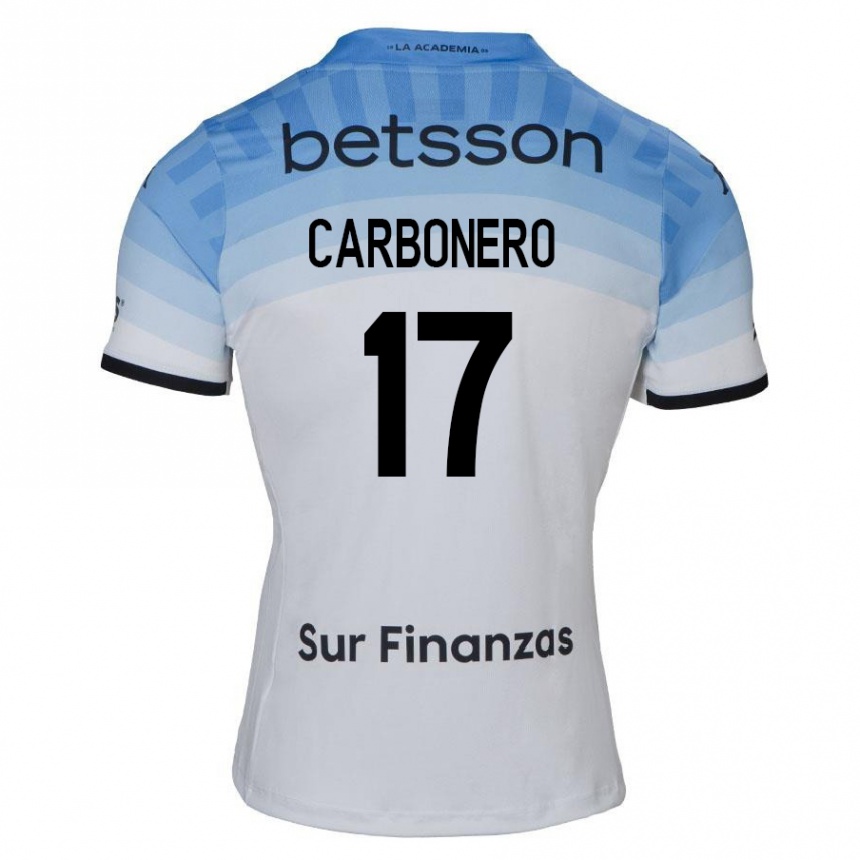 Niño Fútbol Camiseta Johan Carbonero #17 Blanco Azul Negro 2ª Equipación 2024/25 Argentina