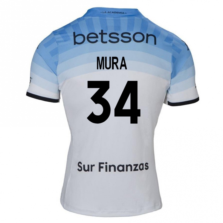 Niño Fútbol Camiseta Facundo Mura #34 Blanco Azul Negro 2ª Equipación 2024/25 Argentina