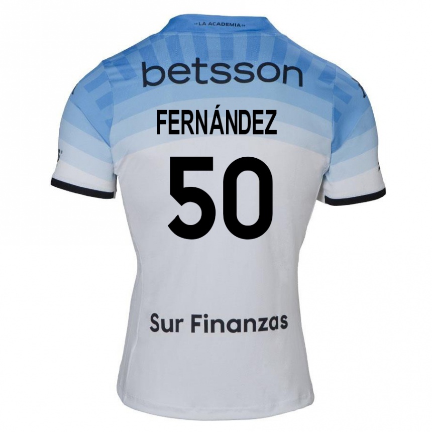 Niño Fútbol Camiseta Román Fernández #50 Blanco Azul Negro 2ª Equipación 2024/25 Argentina