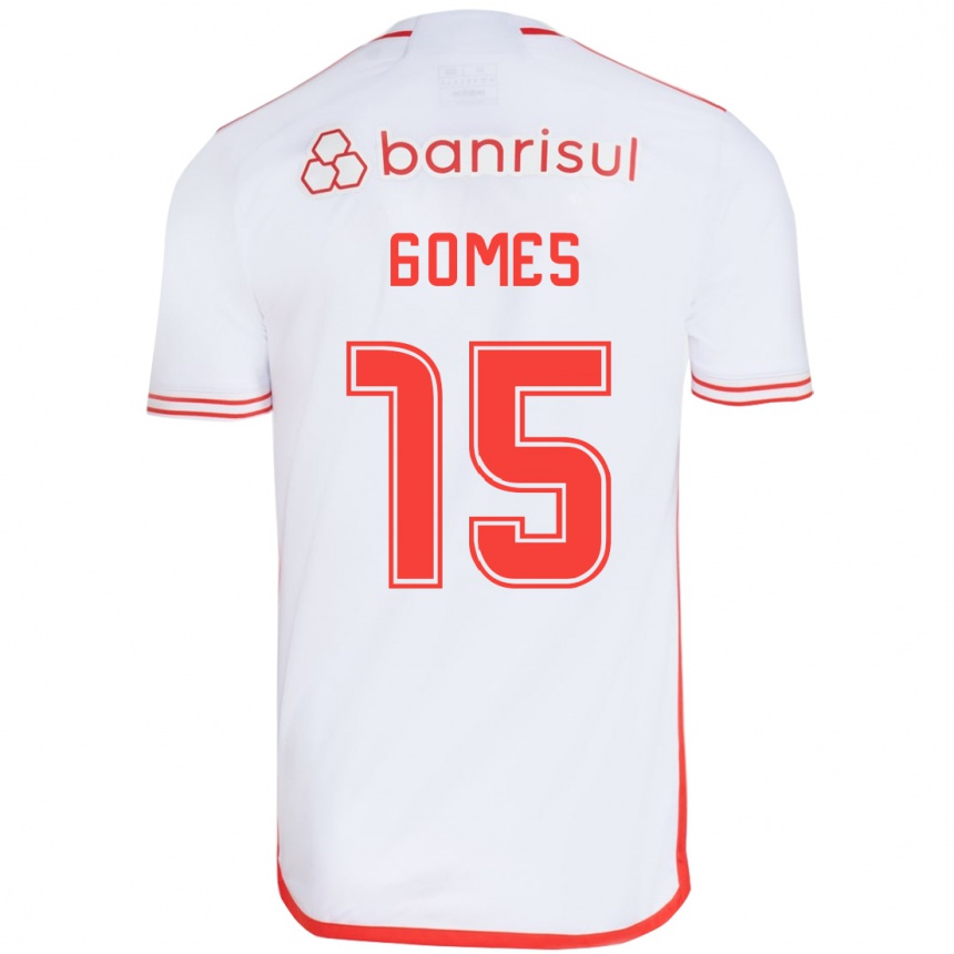 Niño Fútbol Camiseta Bruno Gomes #15 Blanco Rojo 2ª Equipación 2024/25 Argentina