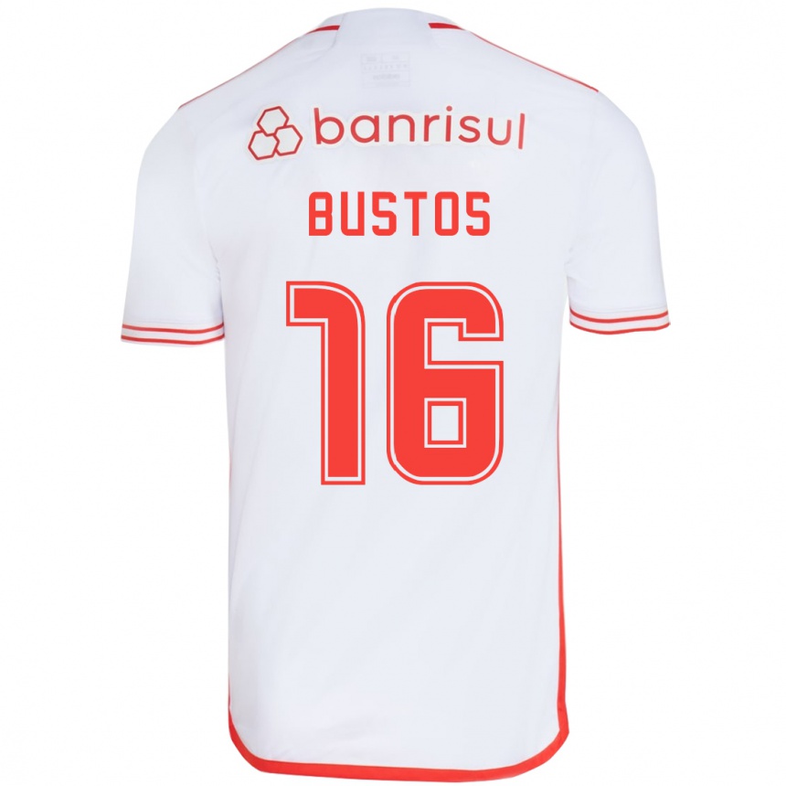 Niño Fútbol Camiseta Fabricio Bustos #16 Blanco Rojo 2ª Equipación 2024/25 Argentina