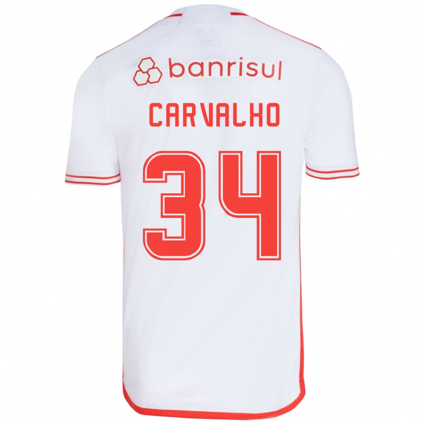 Niño Fútbol Camiseta Gabriel Carvalho #34 Blanco Rojo 2ª Equipación 2024/25 Argentina