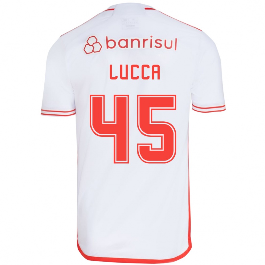 Niño Fútbol Camiseta Lucca #45 Blanco Rojo 2ª Equipación 2024/25 Argentina