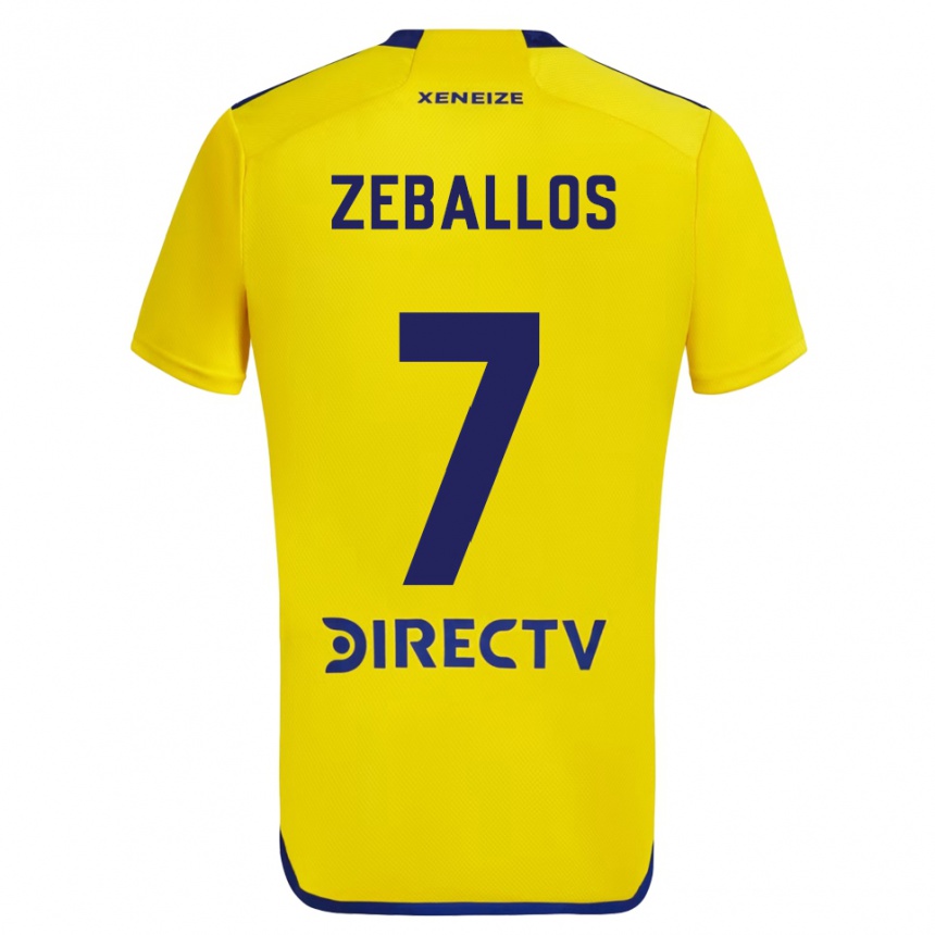 Niño Fútbol Camiseta Exequiel Zeballos #7 Amarillo Azul 2ª Equipación 2024/25 Argentina