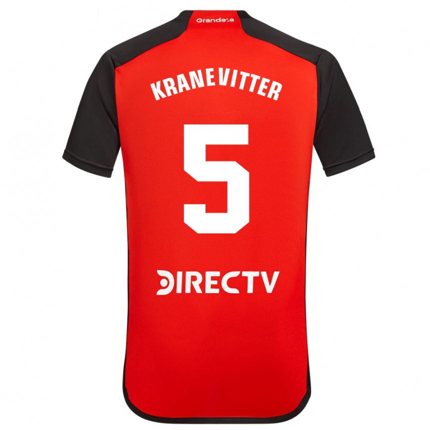 Niño Fútbol Camiseta Matías Kranevitter #5 Rojo Negro Blanco 2ª Equipación 2024/25 Argentina