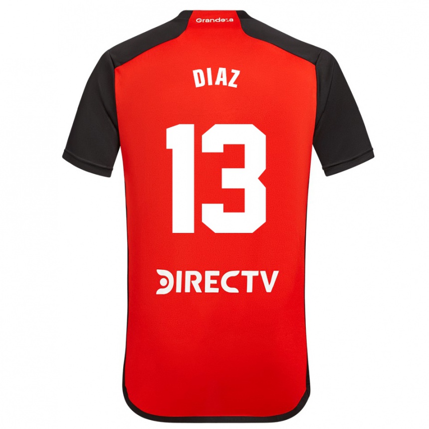 Niño Fútbol Camiseta Enzo Díaz #13 Rojo Negro Blanco 2ª Equipación 2024/25 Argentina