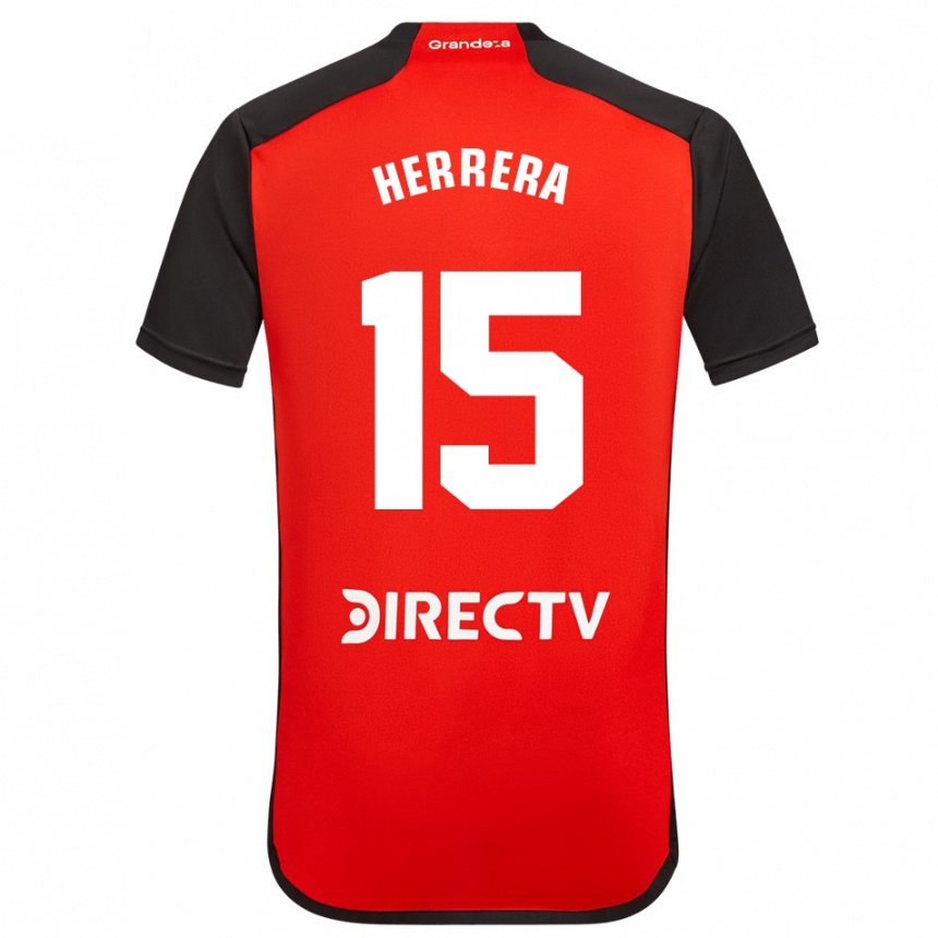 Niño Fútbol Camiseta Andrés Herrera #15 Rojo Negro Blanco 2ª Equipación 2024/25 Argentina