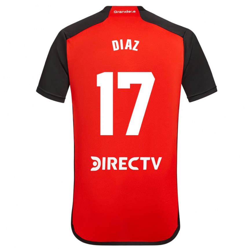 Niño Fútbol Camiseta Paulo Díaz #17 Rojo Negro Blanco 2ª Equipación 2024/25 Argentina