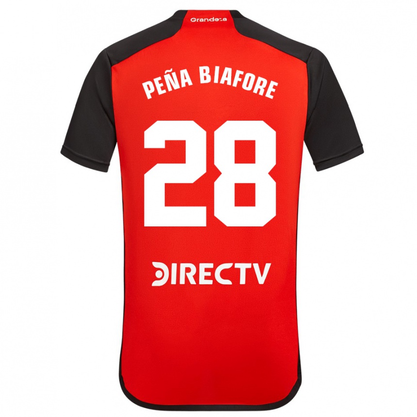 Niño Fútbol Camiseta Felipe Peña Biafore #28 Rojo Negro Blanco 2ª Equipación 2024/25 Argentina