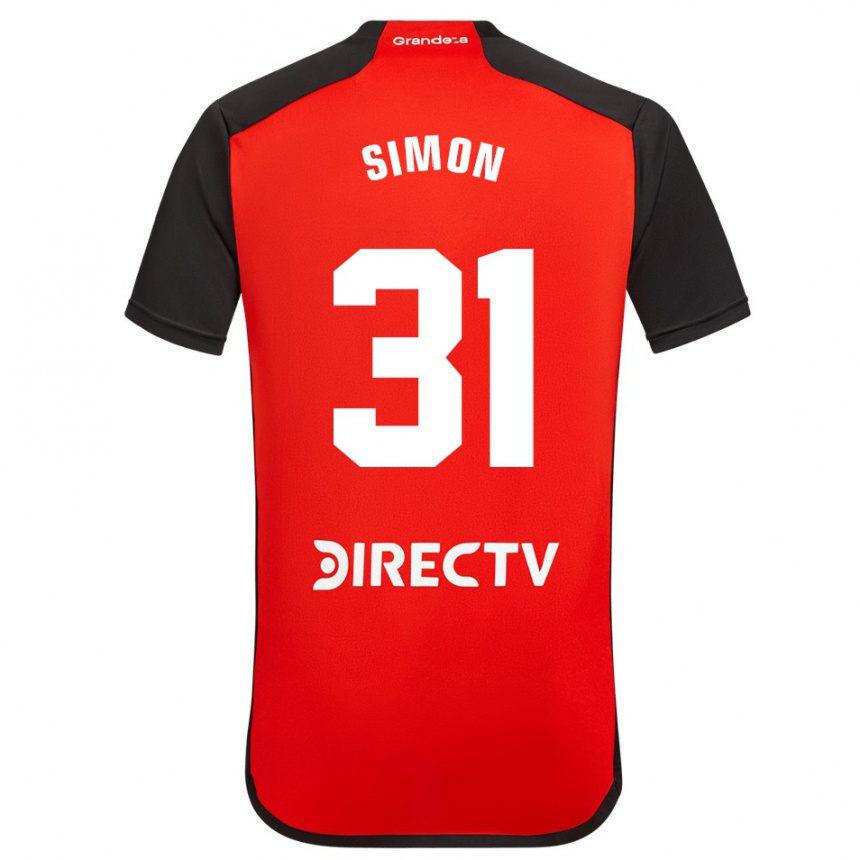 Niño Fútbol Camiseta Santiago Simón #31 Rojo Negro Blanco 2ª Equipación 2024/25 Argentina