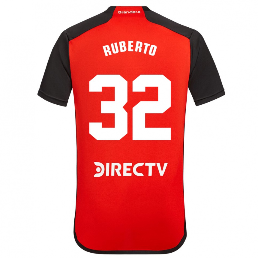 Niño Fútbol Camiseta Agustín Ruberto #32 Rojo Negro Blanco 2ª Equipación 2024/25 Argentina