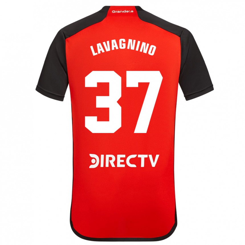 Niño Fútbol Camiseta Lucas Lavagnino #37 Rojo Negro Blanco 2ª Equipación 2024/25 Argentina