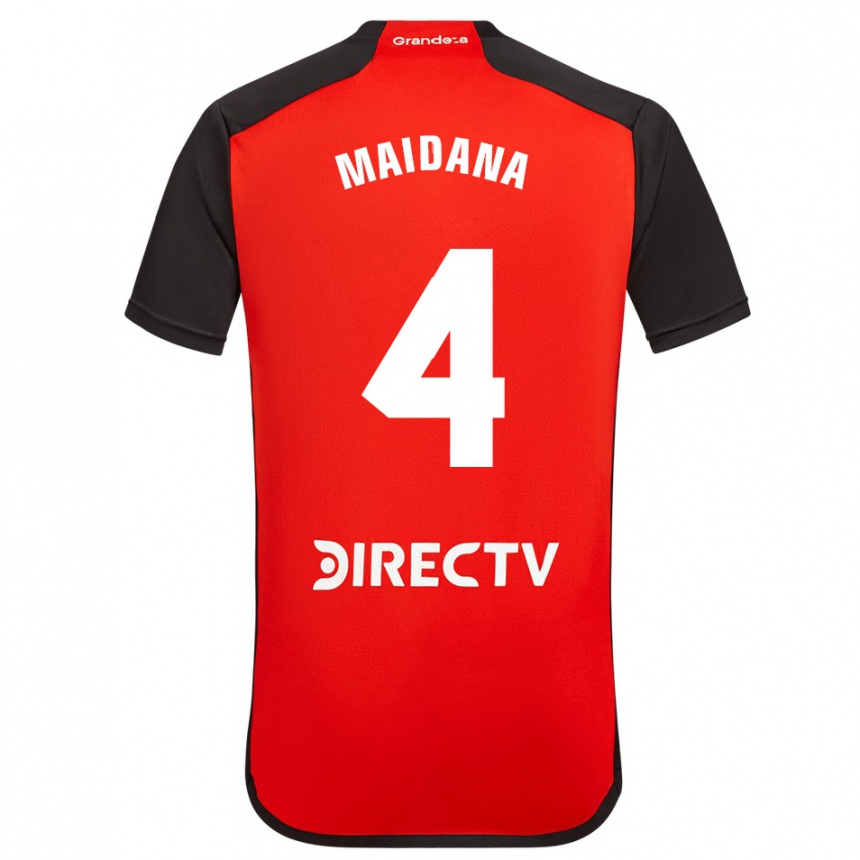 Niño Fútbol Camiseta Jonatan Maidana #4 Rojo Negro Blanco 2ª Equipación 2024/25 Argentina