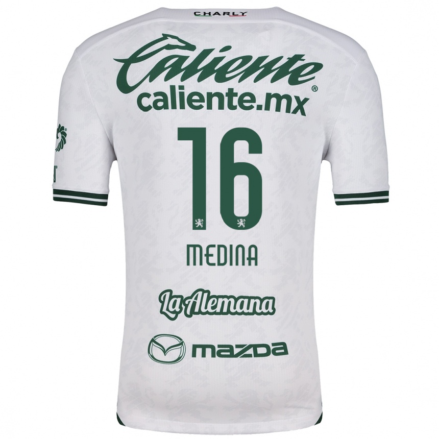 Niño Fútbol Camiseta Alan Medina #16 Blanco Verde 2ª Equipación 2024/25 Argentina