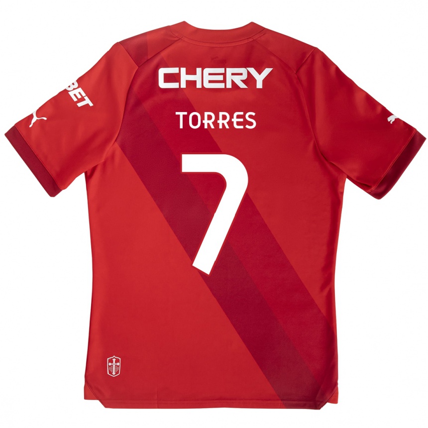 Niño Fútbol Camiseta Joaquín Torres #7 Rojo Blanco 2ª Equipación 2024/25 Argentina