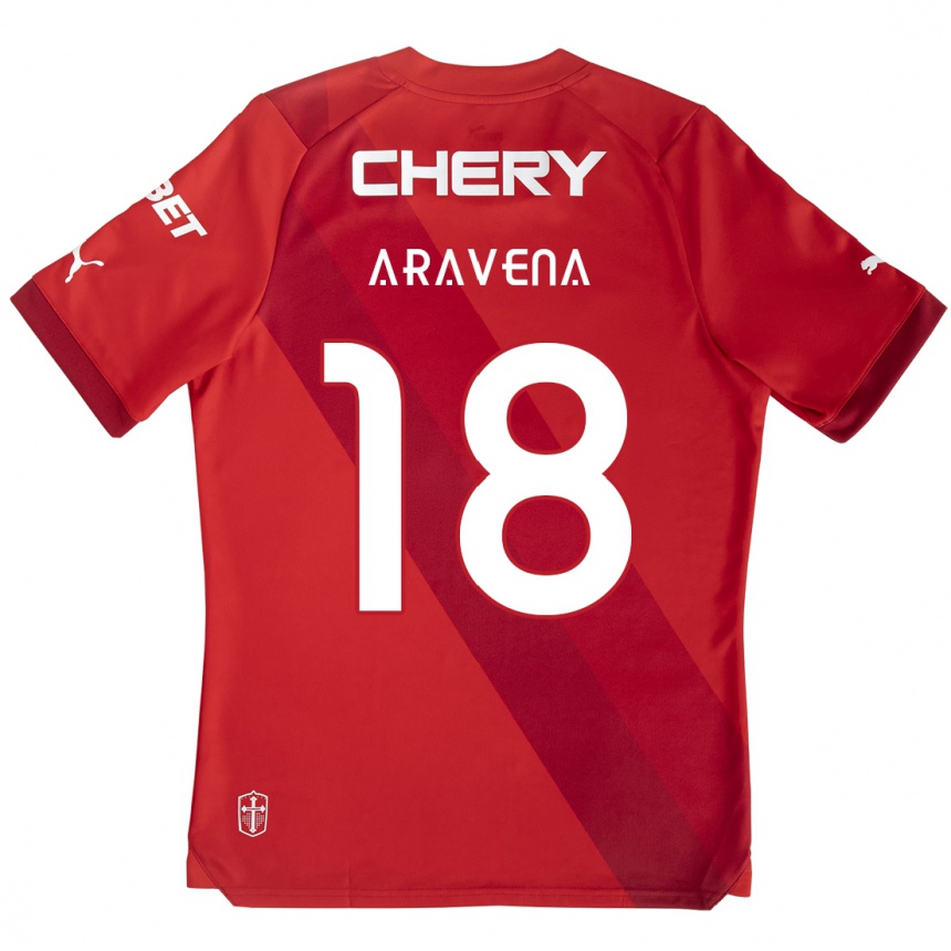 Niño Fútbol Camiseta Alexander Aravena #18 Rojo Blanco 2ª Equipación 2024/25 Argentina