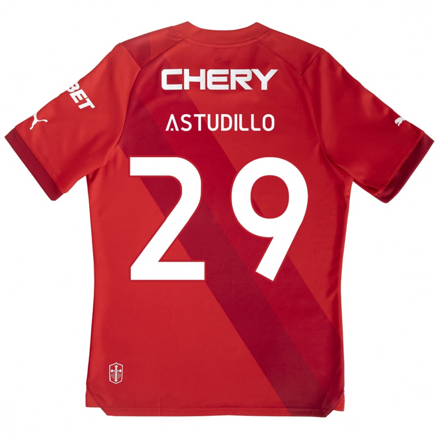 Niño Fútbol Camiseta Aaron Astudillo #29 Rojo Blanco 2ª Equipación 2024/25 Argentina