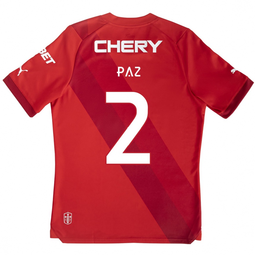 Niño Fútbol Camiseta Nehuén Paz #2 Rojo Blanco 2ª Equipación 2024/25 Argentina