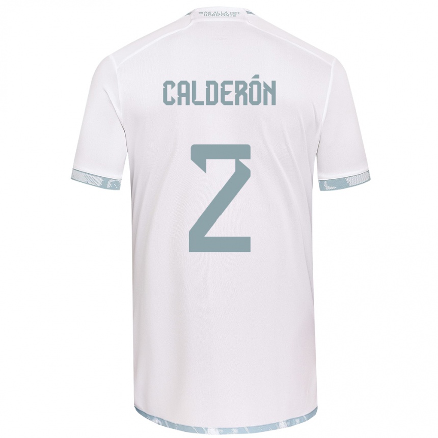 Niño Fútbol Camiseta Franco Calderón #2 Gris Blanco 2ª Equipación 2024/25 Argentina