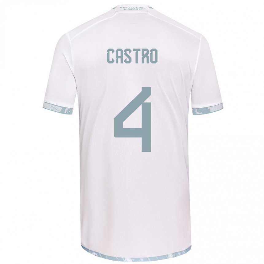 Niño Fútbol Camiseta José Ignacio Castro #4 Gris Blanco 2ª Equipación 2024/25 Argentina