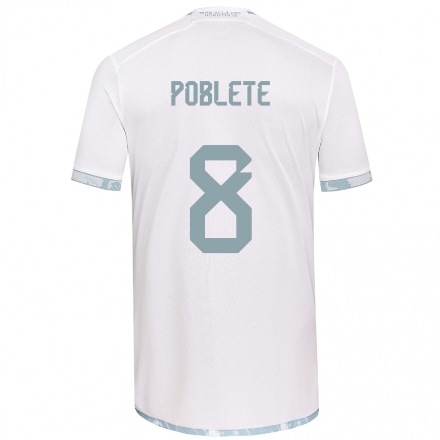 Niño Fútbol Camiseta Israel Poblete #8 Gris Blanco 2ª Equipación 2024/25 Argentina