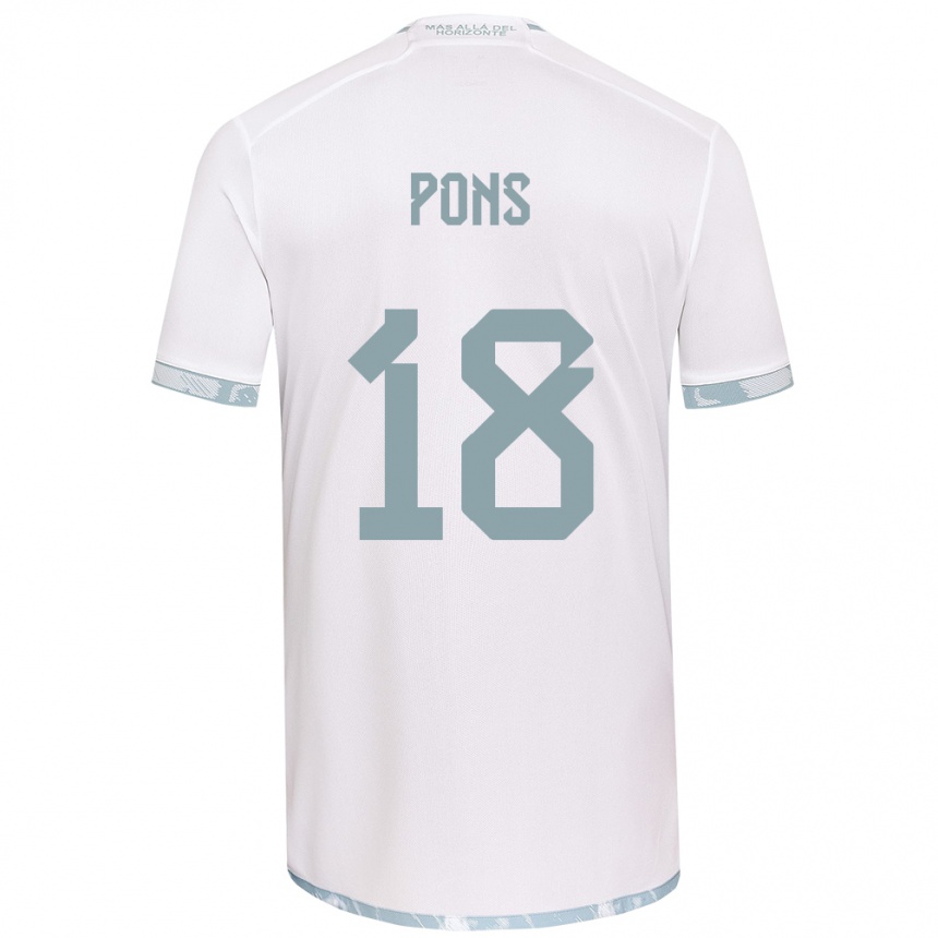 Niño Fútbol Camiseta Luciano Pons #18 Gris Blanco 2ª Equipación 2024/25 Argentina