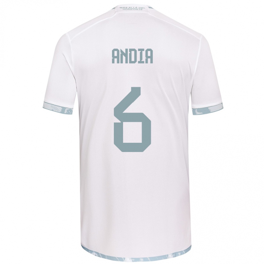 Niño Fútbol Camiseta Yonathan Andía #6 Gris Blanco 2ª Equipación 2024/25 Argentina