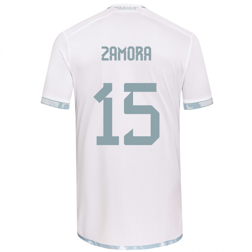 Niño Fútbol Camiseta Daniela Zamora #15 Gris Blanco 2ª Equipación 2024/25 Argentina