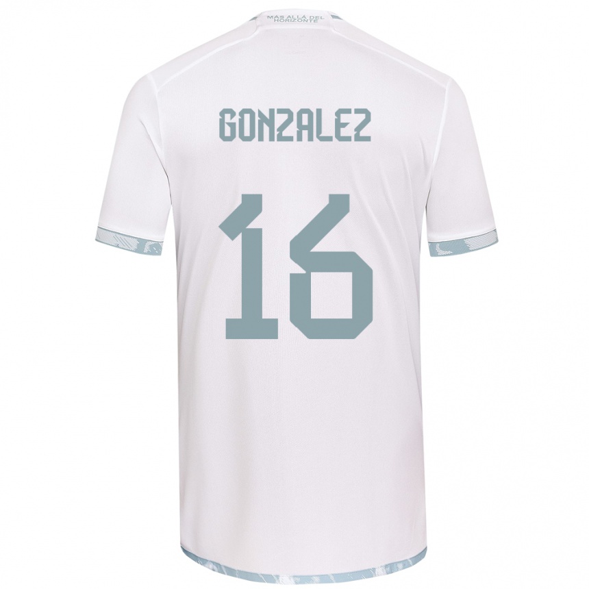 Niño Fútbol Camiseta Monserratt González #16 Gris Blanco 2ª Equipación 2024/25 Argentina