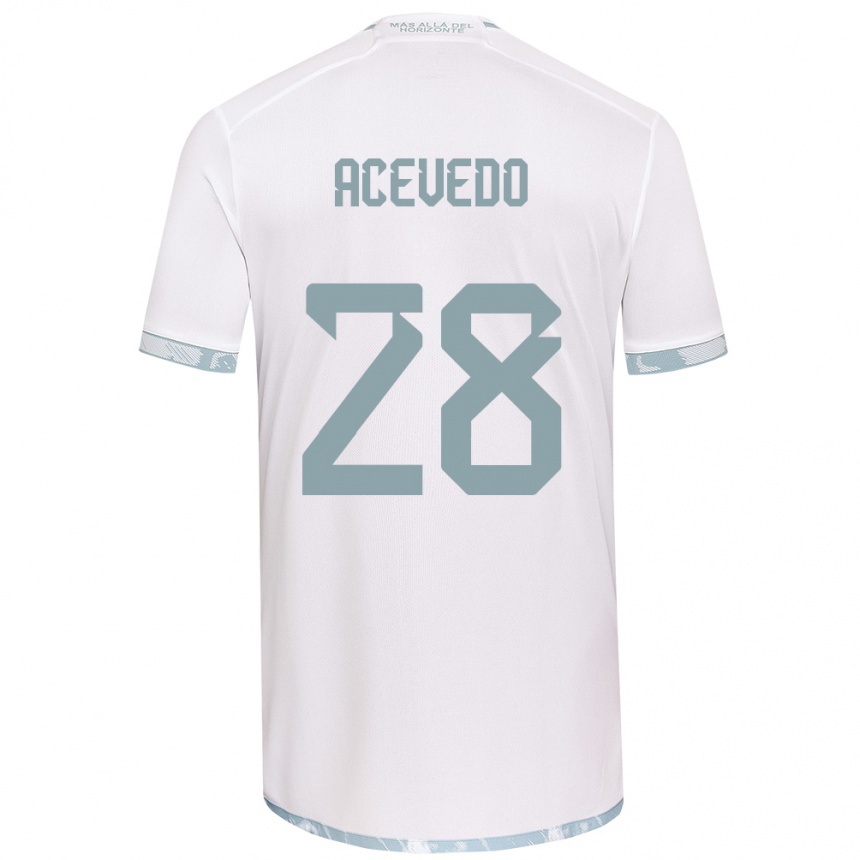 Niño Fútbol Camiseta Florencia Acevedo #28 Gris Blanco 2ª Equipación 2024/25 Argentina