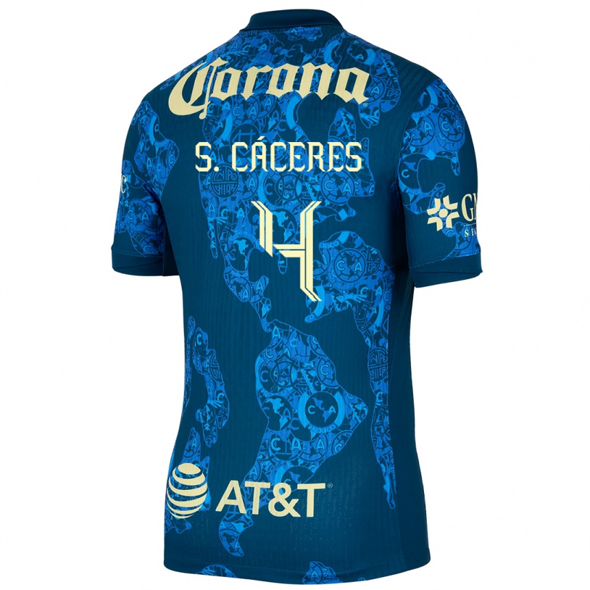 Niño Fútbol Camiseta Sebastián Cáceres #4 Azul Amarillo 2ª Equipación 2024/25 Argentina