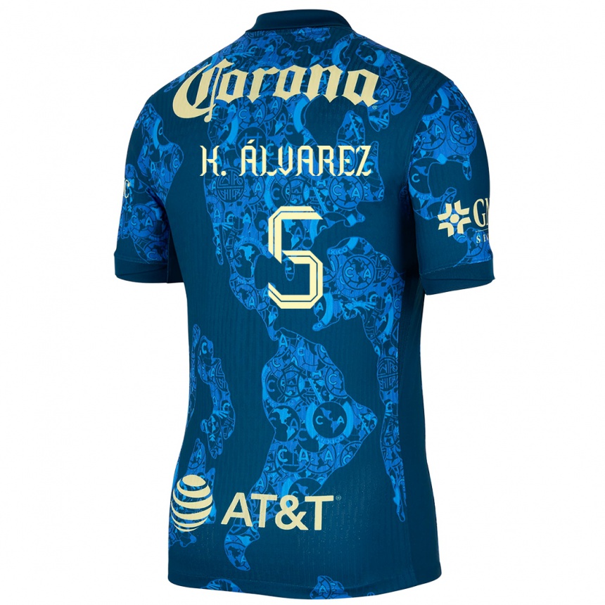 Niño Fútbol Camiseta Kevin Álvarez #5 Azul Amarillo 2ª Equipación 2024/25 Argentina