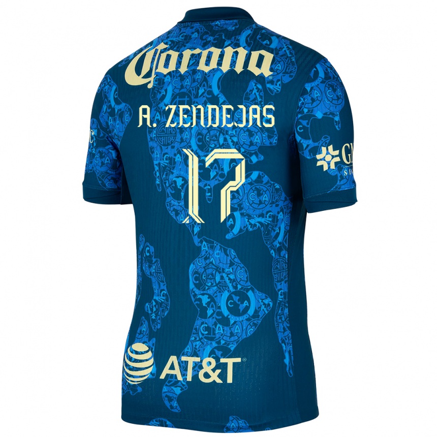 Niño Fútbol Camiseta Álex Zendejas #17 Azul Amarillo 2ª Equipación 2024/25 Argentina