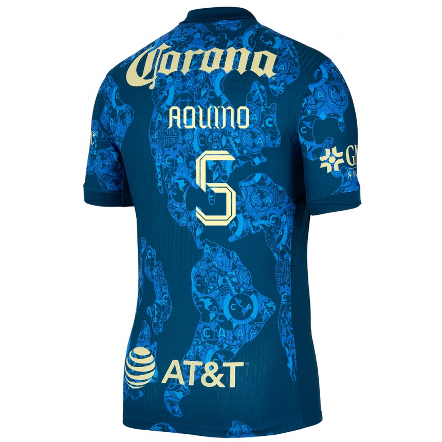 Niño Fútbol Camiseta Pedro Aquino #5 Azul Amarillo 2ª Equipación 2024/25 Argentina