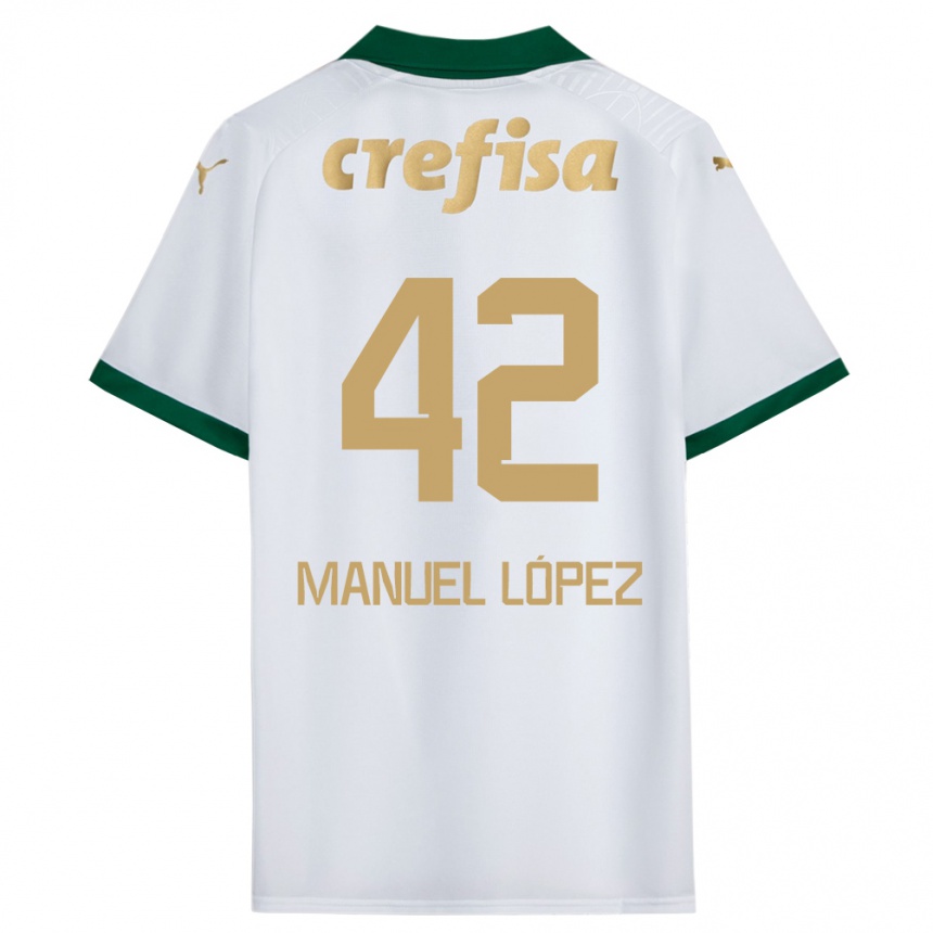 Niño Fútbol Camiseta José Manuel López #42 Blanco Verde 2ª Equipación 2024/25 Argentina