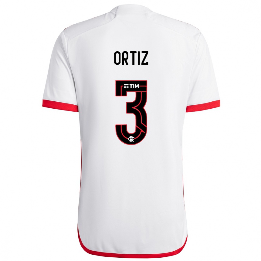 Niño Fútbol Camiseta Léo Ortiz #3 Blanco Rojo 2ª Equipación 2024/25 Argentina