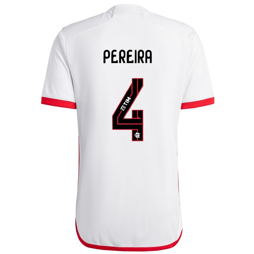 Niño Fútbol Camiseta Léo Pereira #4 Blanco Rojo 2ª Equipación 2024/25 Argentina