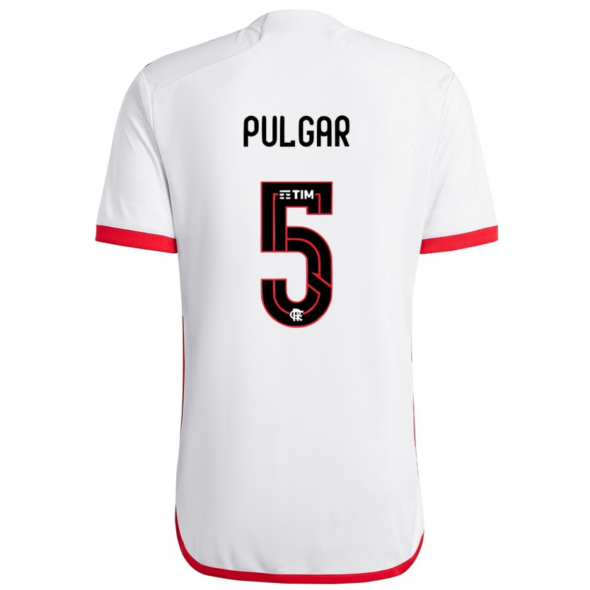 Niño Fútbol Camiseta Erick Pulgar #5 Blanco Rojo 2ª Equipación 2024/25 Argentina