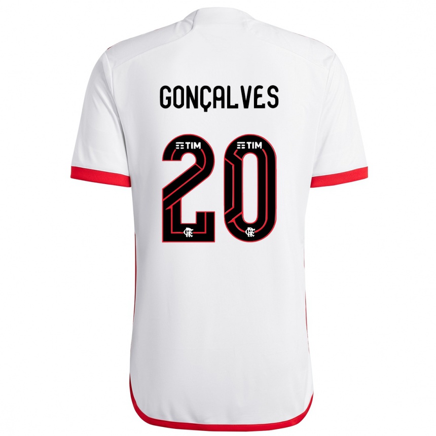 Niño Fútbol Camiseta Matheus Gonçalves #20 Blanco Rojo 2ª Equipación 2024/25 Argentina