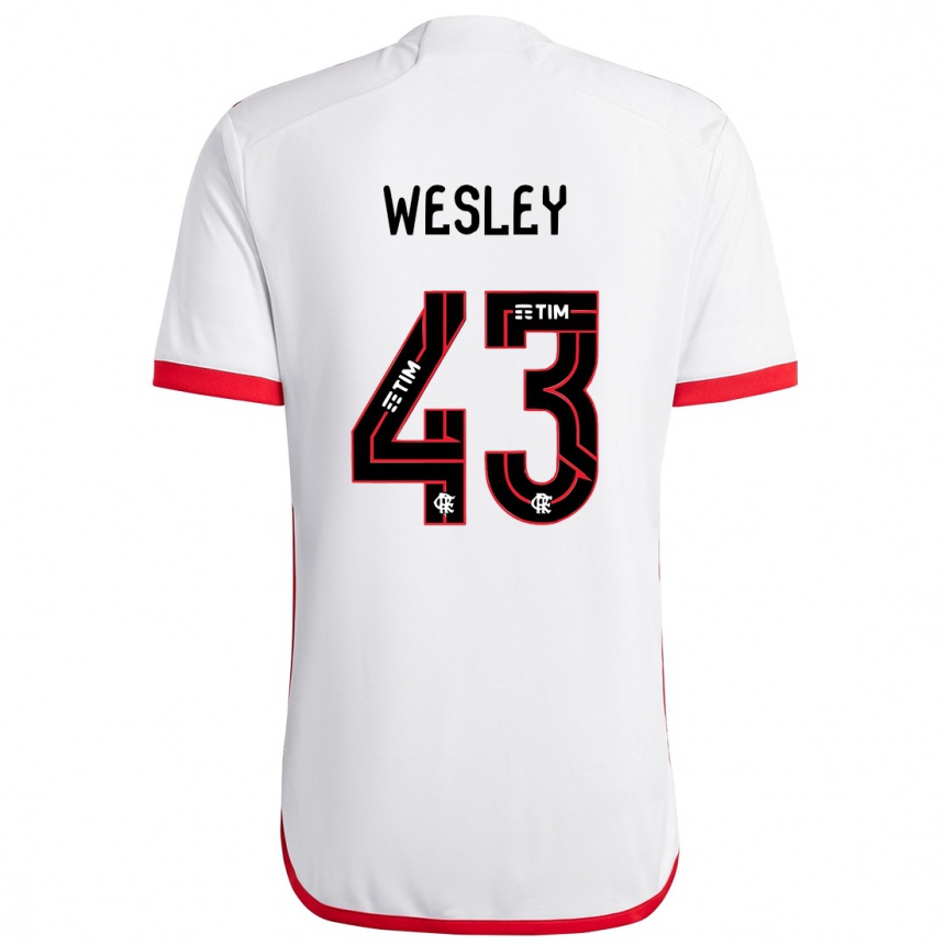 Niño Fútbol Camiseta Wesley #43 Blanco Rojo 2ª Equipación 2024/25 Argentina