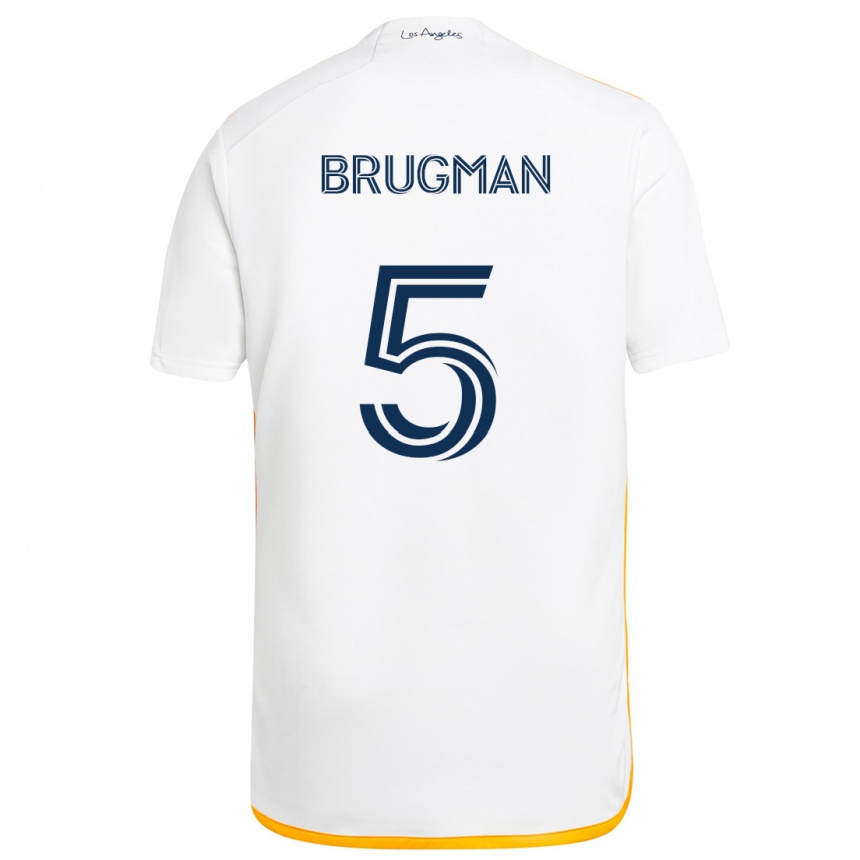 Hombre Fútbol Camiseta Gastón Brugman #5 Blanco Amarillo 1ª Equipación 2024/25 Argentina