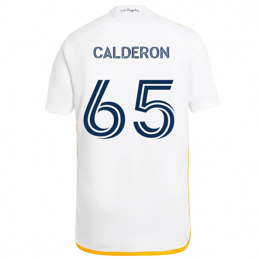 Hombre Fútbol Camiseta Juan Calderón #65 Blanco Amarillo 1ª Equipación 2024/25 Argentina