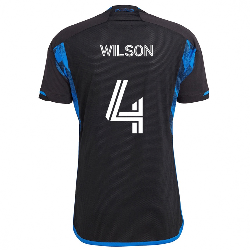 Hombre Fútbol Camiseta Bruno Wilson #4 Azul Negro 1ª Equipación 2024/25 Argentina