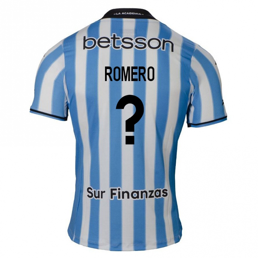 Hombre Fútbol Camiseta Benicio Romero #0 Azul Blanco Negro 1ª Equipación 2024/25 Argentina