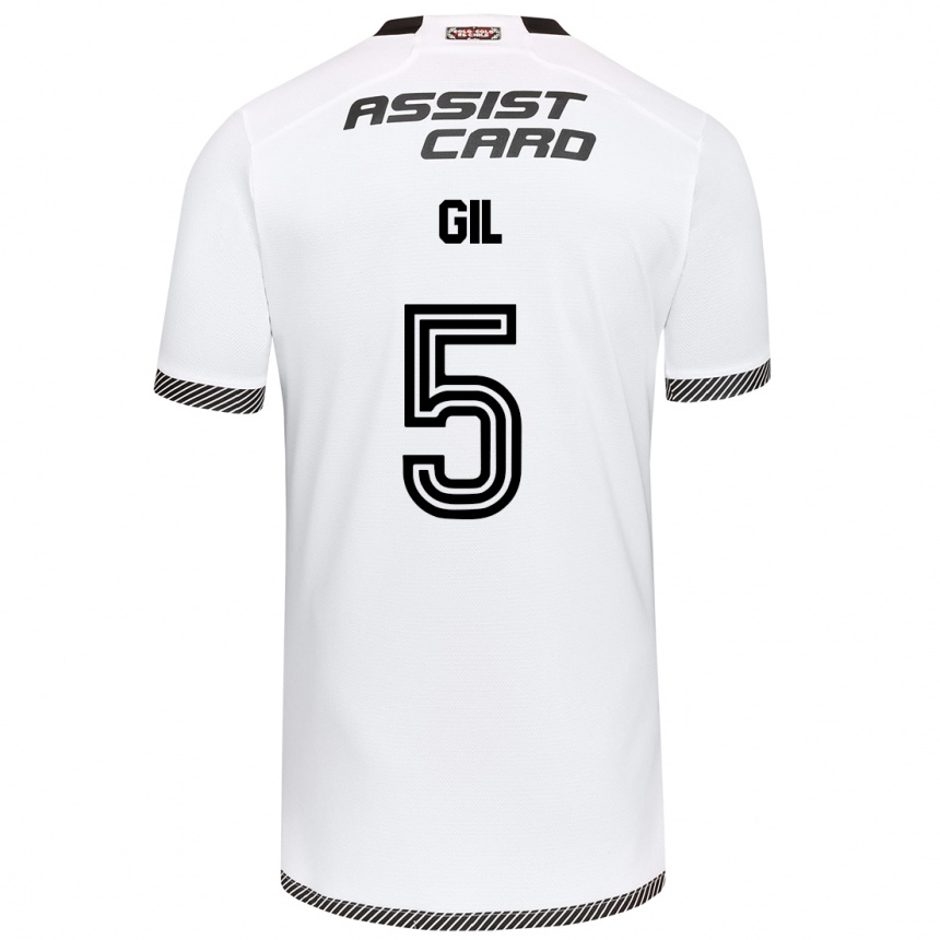 Hombre Fútbol Camiseta Leonardo Gil #5 Blanco Negro 1ª Equipación 2024/25 Argentina